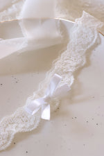 Single Off white Lace Wedding Garter with white Bow