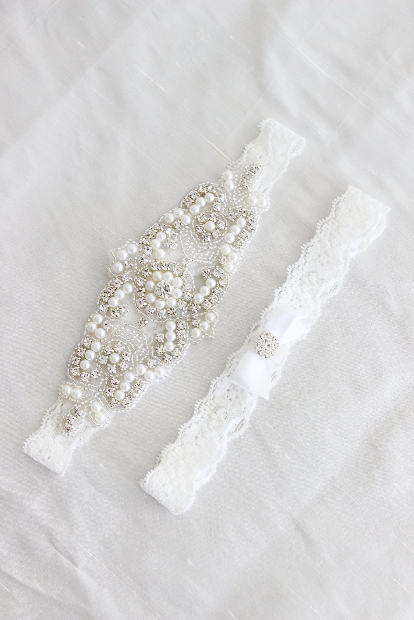 black satin garter belt ELISABETH | Wedding Garter Set with Crystals and Pearls