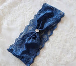 Blue single lace wedding garter with crystal adornment