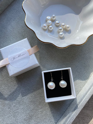 APHRODITE | Silver Simple Freshwater Pearl Wedding Drop Earrings