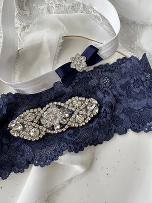 Small to medium - blue lace wedding garter set