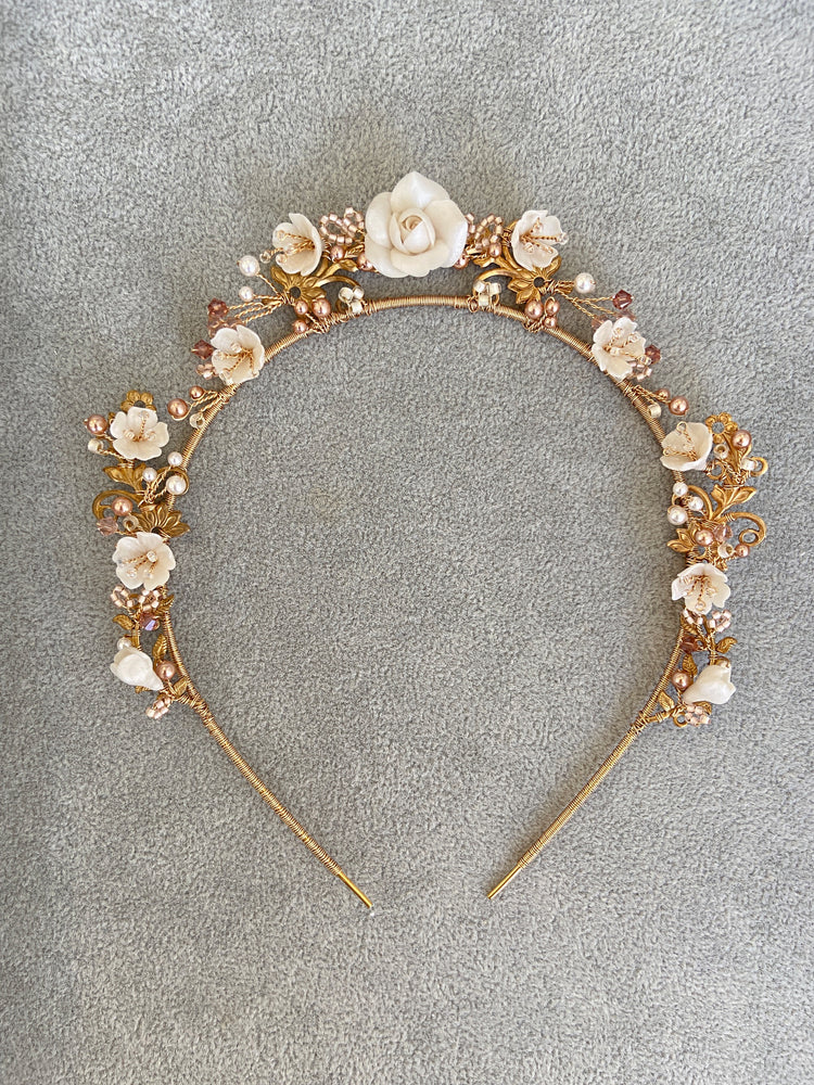 ADELINE | Gold & Blush Floral Wedding Crown