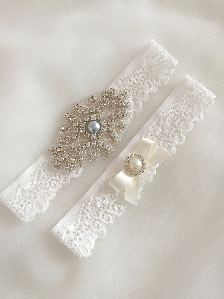 BELLA ORIGINAL| Wedding Garter Set with Crystals and Pearls - Bridal Accessories