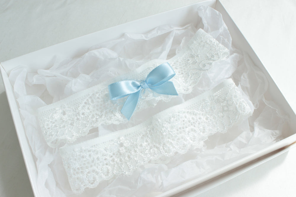 blue wedding garter,something blue wedding,blue bridal accessories,lace garter set,white garter set with blue,bridal lingerie