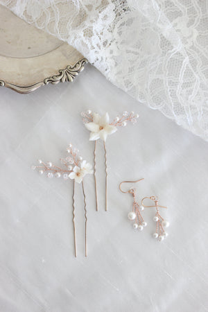 
            
                Load image into Gallery viewer, JASMINE HAIR PINS | Dainty Floral Bridal Hair Pins with Crystals &amp;amp; Pearls
            
        