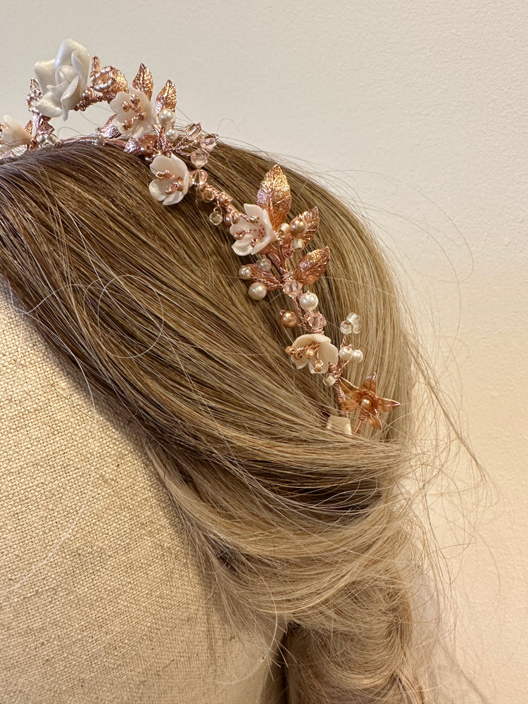 
            
                Load image into Gallery viewer, PAISLEY  | Rose Gold and Blush Floral Wedding Tiara
            
        