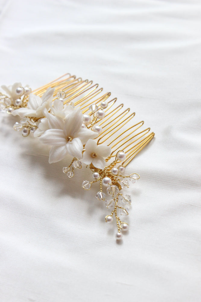 Bridal Comb Headpiece, Floral Wedding Hair Comb, Crystal Pearl Decorative Comb, Floral Hair Accessories, Big Bridal Hair Piece