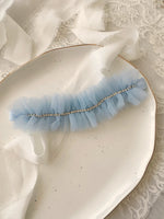 SPECIAL PIECE | Soft Dusty Blue Tulle Wedding Garters with Gold Details - Something Blue