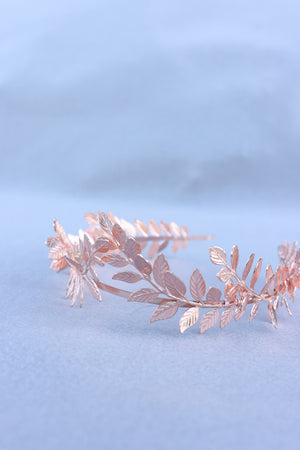 rose gold laurel leaf tiara for bride and wedding