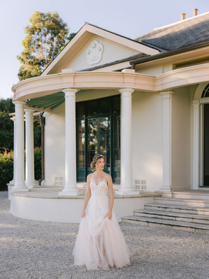 bride in wedding tulle gown at tempe house