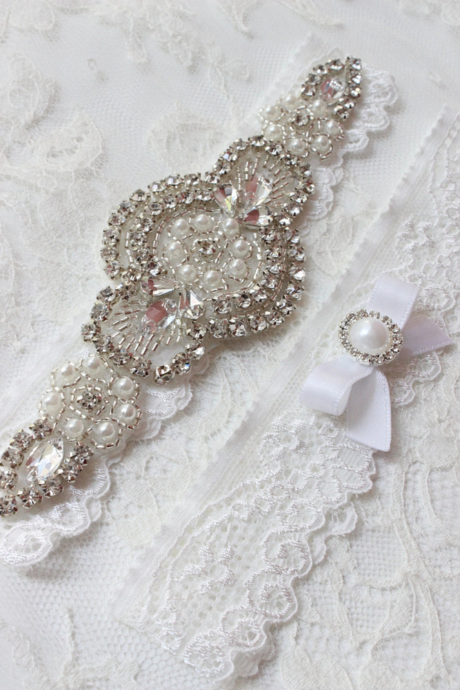 Wedding garter-white wedding garter-lace garter-bridal garter-white lace garter-vintage garter-crystal garter-bling garter